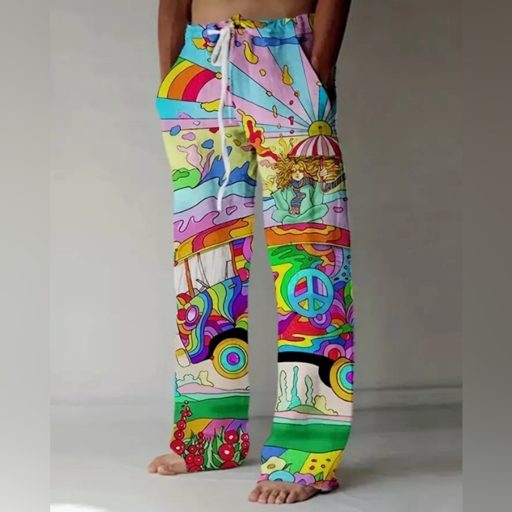 Psychedelic Hippie Tie Dye Drawstring Pants Size M (Brand New!)